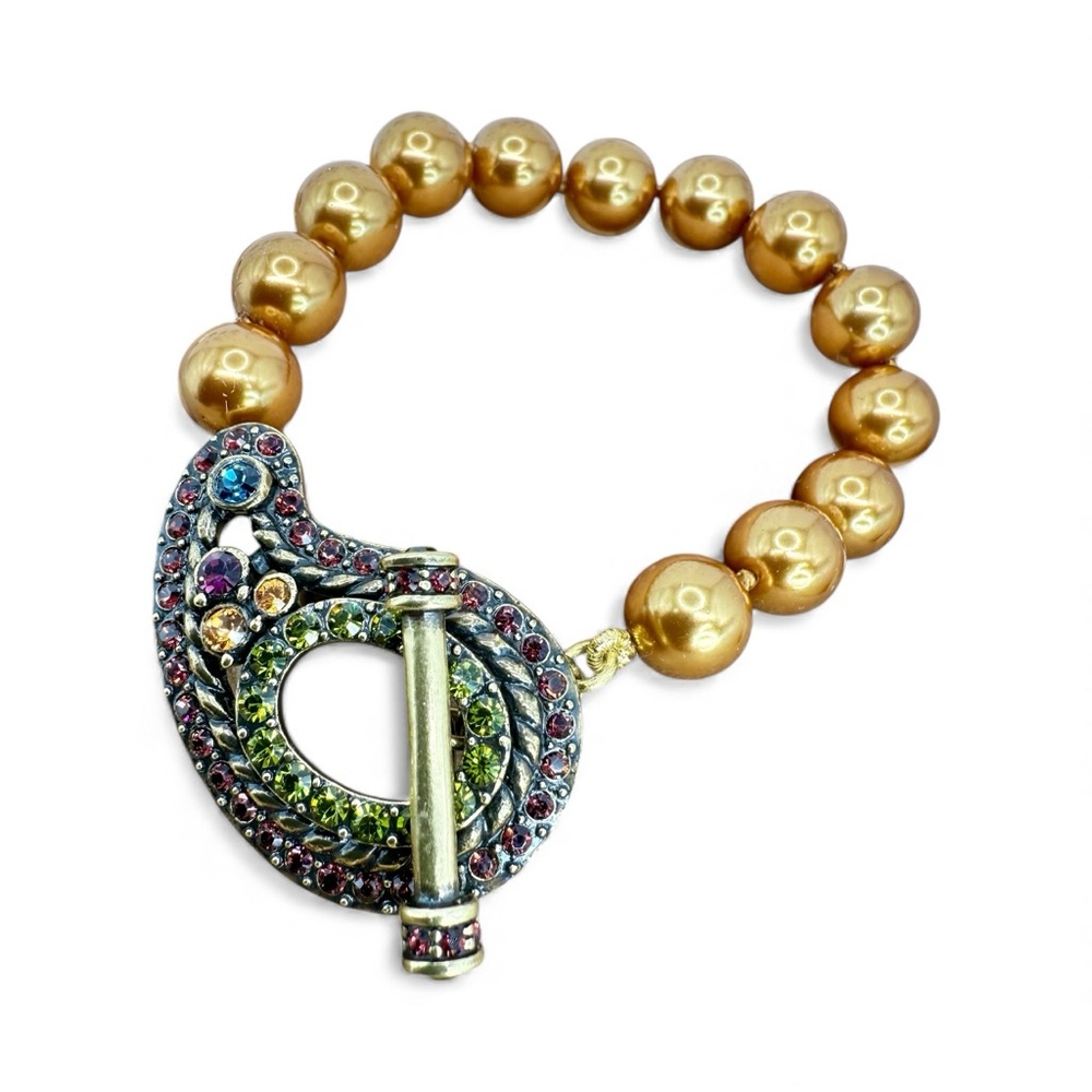 Heidi Daus Divine Miss Paisley Toggle Bracelet Gold Pearls Swarovski 6”